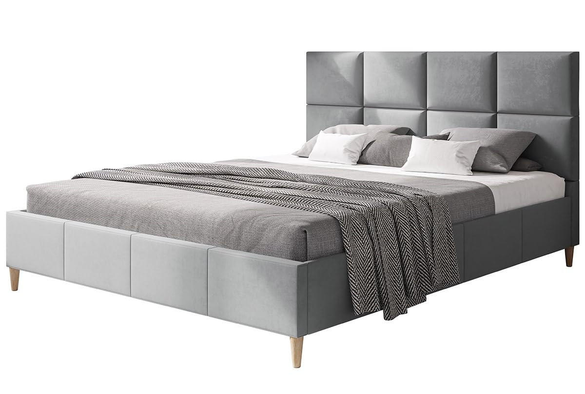 POLSTERBETT LUX Roma mit Kopfteil, 180 x 200 cm, Doppelbett mit Lattenrost aus Holz, Velourstoff Hellgrau, Füße in Farbe: Braun - Hellgrau, Holz/Textil (180/200cm) - Alpi-Möbel
