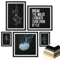 WANDBILDER 5er-Set - 50x50 cm & 20x30 cm & 40x60 cm Schwarzer Rahmen - Abstrakte Darstellung von grauen Katzenrosen - Schwarz, Kunststoff (40/60cm) - ArtPrintCave