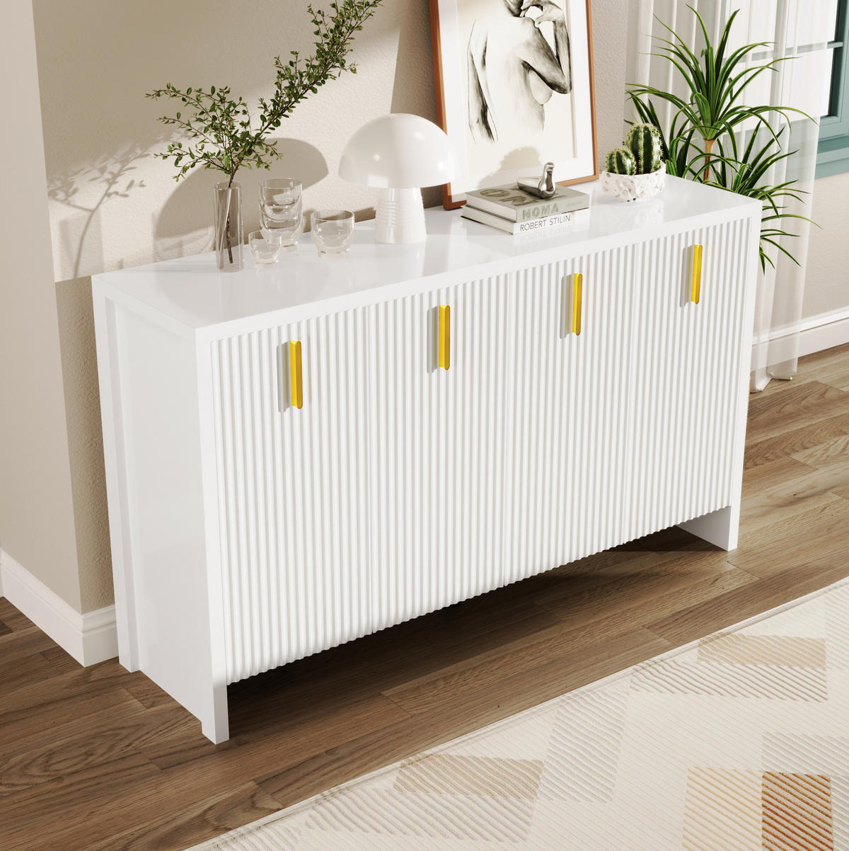 SIDEBOARD in Weiß mit verstellbaren Einlegeböden und goldenen Griffen, 140/38/80 cm, Weiß - Weiß, Holzwerkstoff (140/38/80cm) - Redom