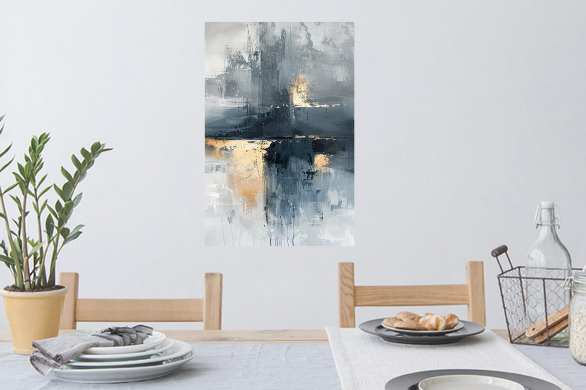 WANDTATTOO Kunst - Grau - Gold - Abstrakt 40x60 cm - Dunkelgrau, Kunststoff (40/60/0.1cm) - MuchoWow
