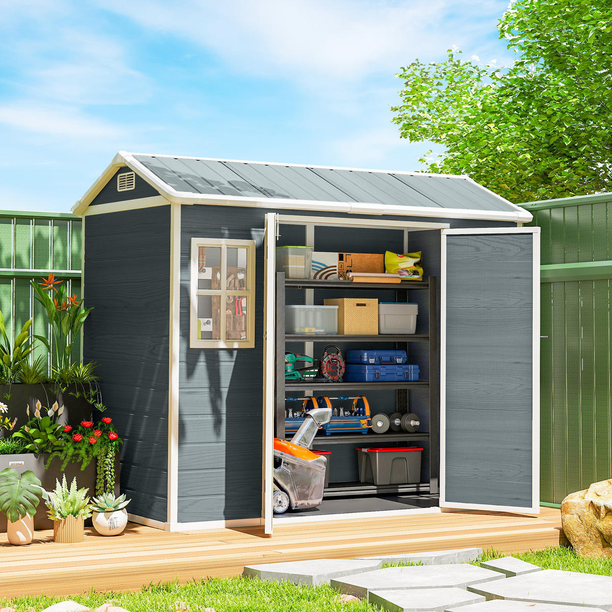 GERÄTESCHUPPEN Kunststoff Aluminium Grau - Grau, Kunststoff (131/201/244cm) - Outsunny