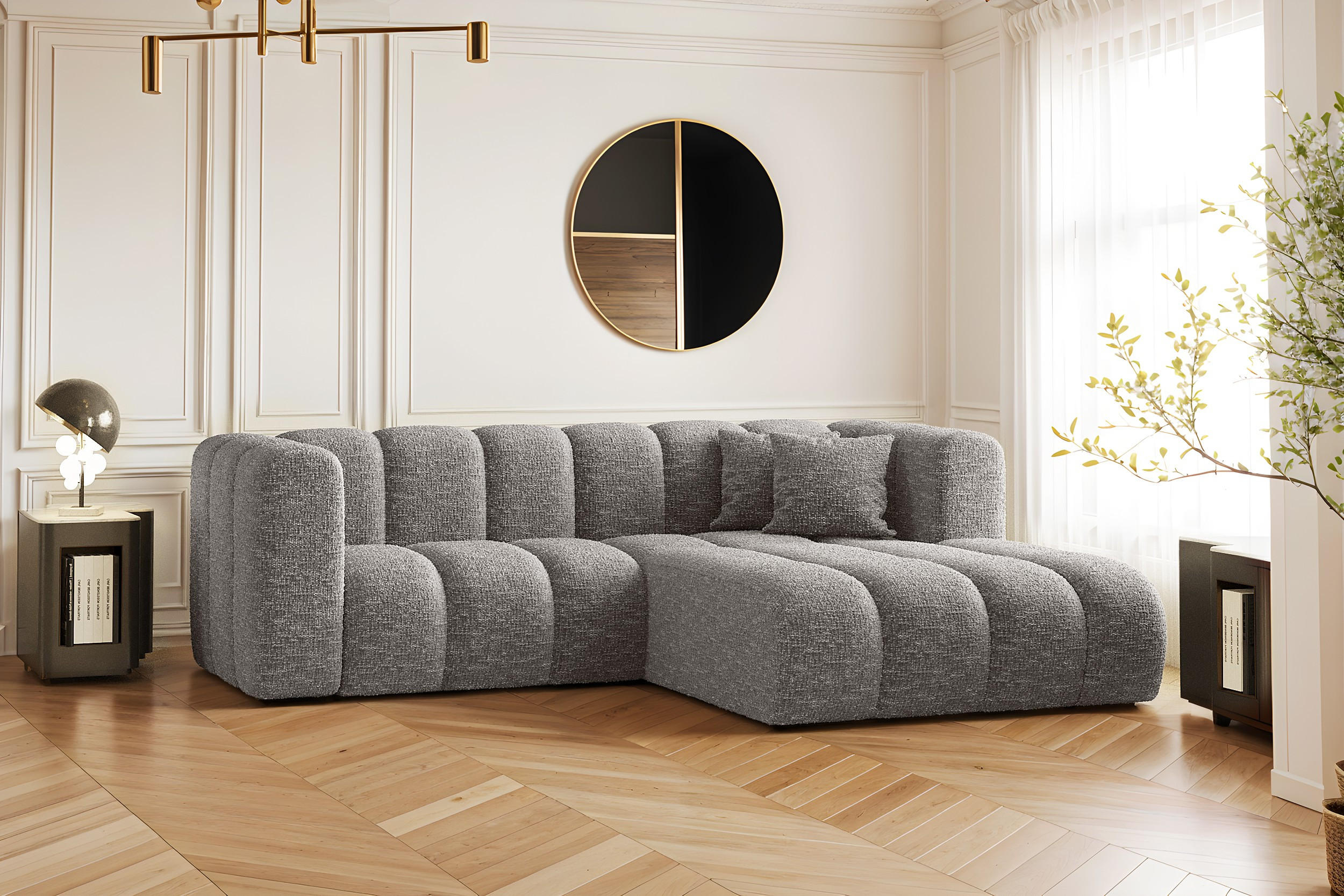 ECKSOFA L-form Sofa Grand modular stoff Haga Grau Rechts - Grau, Holz (227/179cm) - Kaiser Möbel