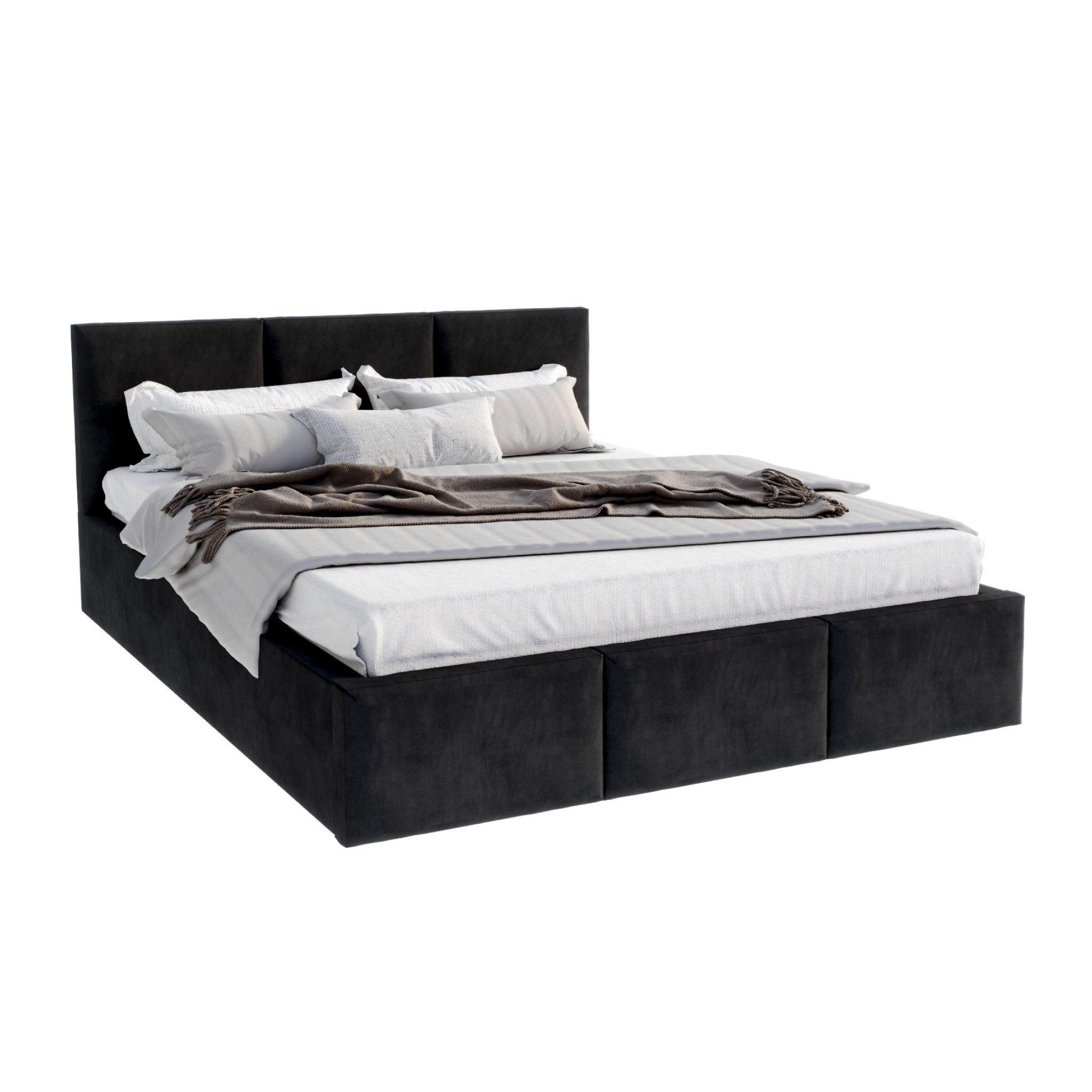 POLSTERBETT AMBER Schwarz - Birkefarben/Schwarz, Holzwerkstoff (120/200cm) - FDM