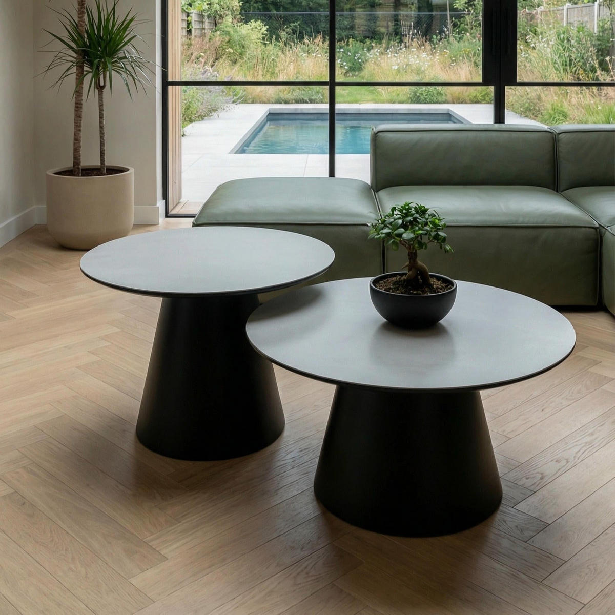 COUCHTISCHE 2er Set Hellgrau - Schwarz/Braun, Leder/Holzwerkstoff (0.75/0.75/114cm) - Furnhouse