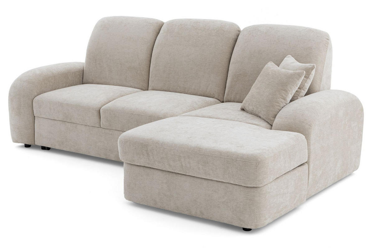 ECKSOFA VIBE S Rechts mit Schlaffunktion 130x202 Chenille Beige - Beige/Schwarz, Holz/Kunststoff (156/255cm) - Muffo