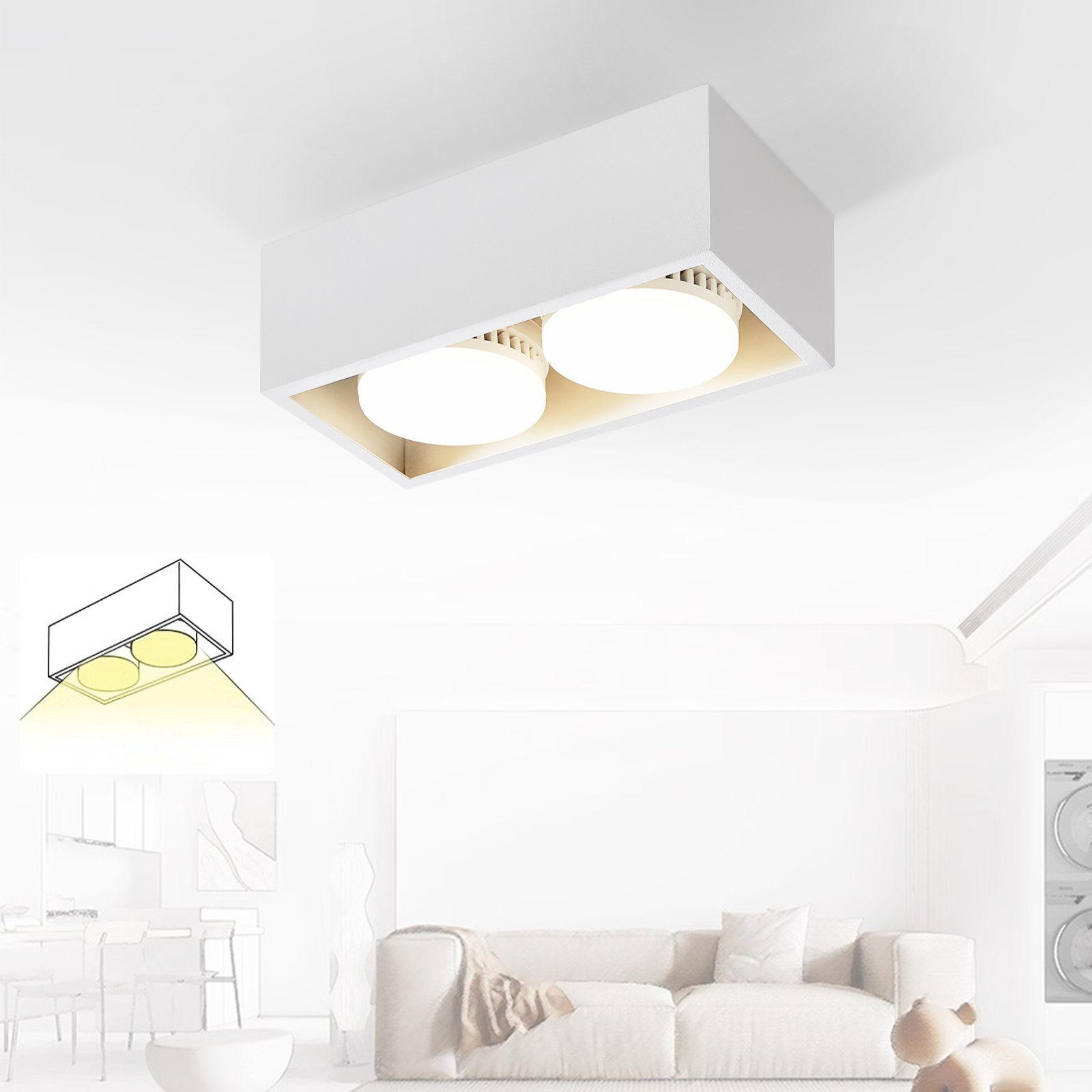 LED Deckenstrahler 2 Flammig Aufputz LED Deckenspots - Aufbaustrahler Weiß GX53 20/10/8cm - Weiß, Metall (20/10/8cm) - ZMH