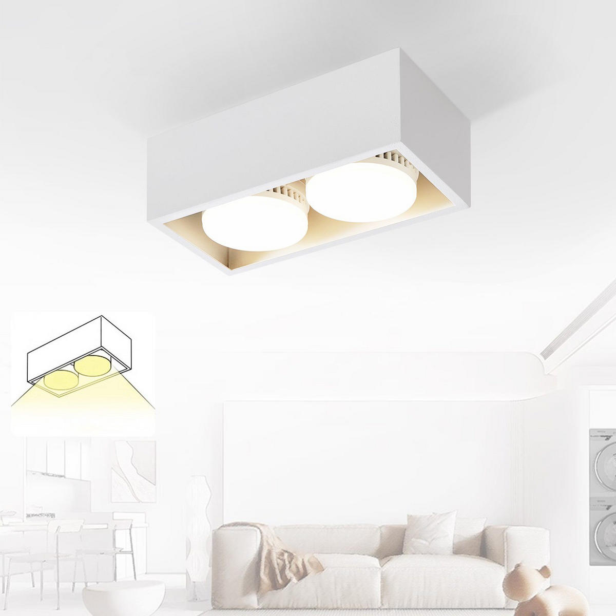 LED Deckenstrahler 2 Flammig Aufputz LED Deckenspots - Aufbaustrahler Weiß GX53 20/10/8cm - Weiß, Metall (20/10/8cm) - ZMH