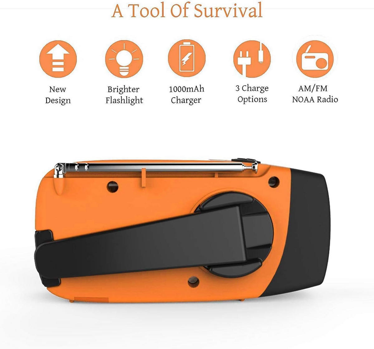 RADIO – NOAA AM/FM – Handkurbel-Generator / LED-Taschenlampe / 2000-mAh-Powerbank – Orange - Orange, Kunststoff (12.7/4.57/6cm) - DCA