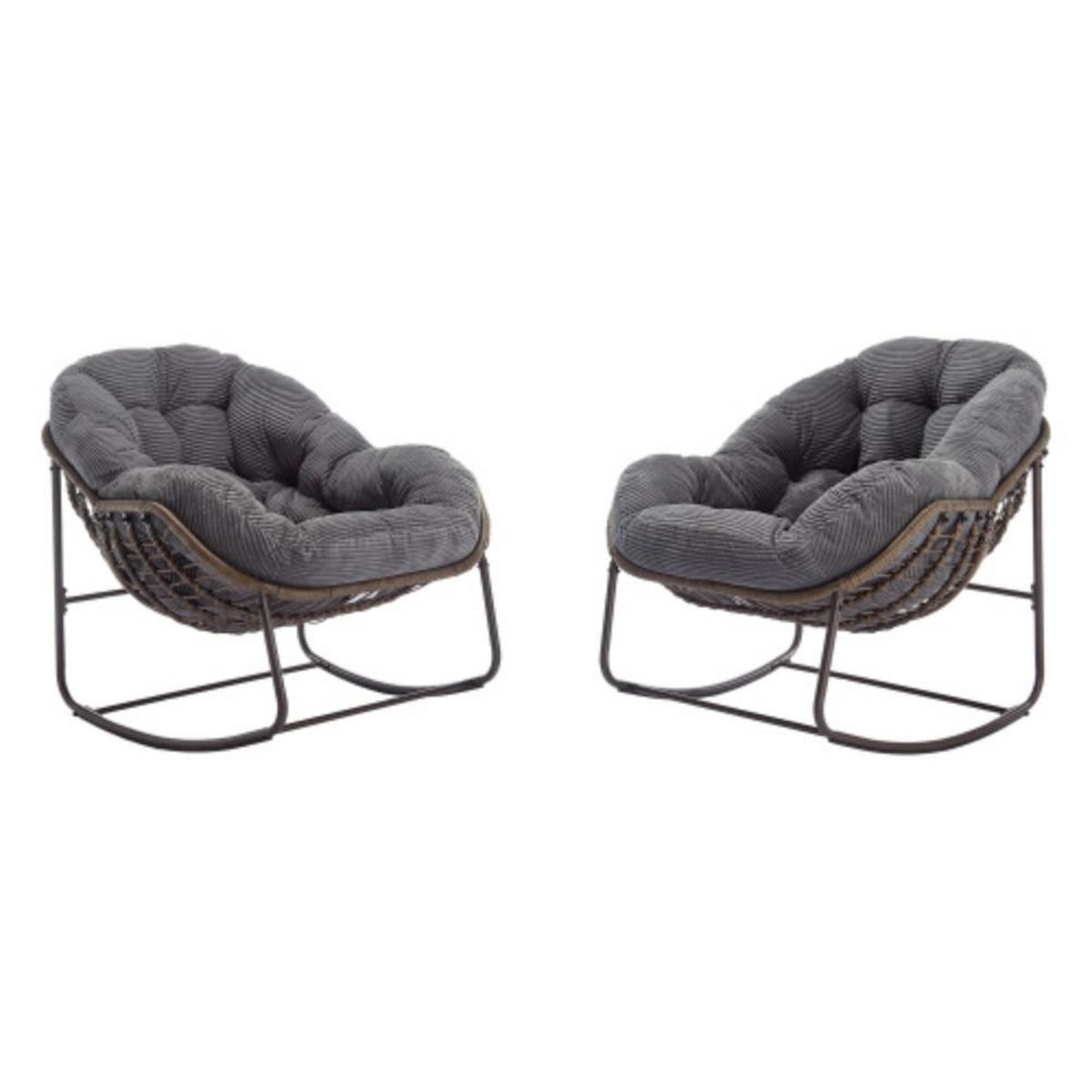 SCHAUKELSTUHL Schaukelsessel,Rattanstuhl mit Stahlrahmen,Dunekelgrau-Cord - Dunkelgrau, Metall (94.5/80/111cm) - LVHOM