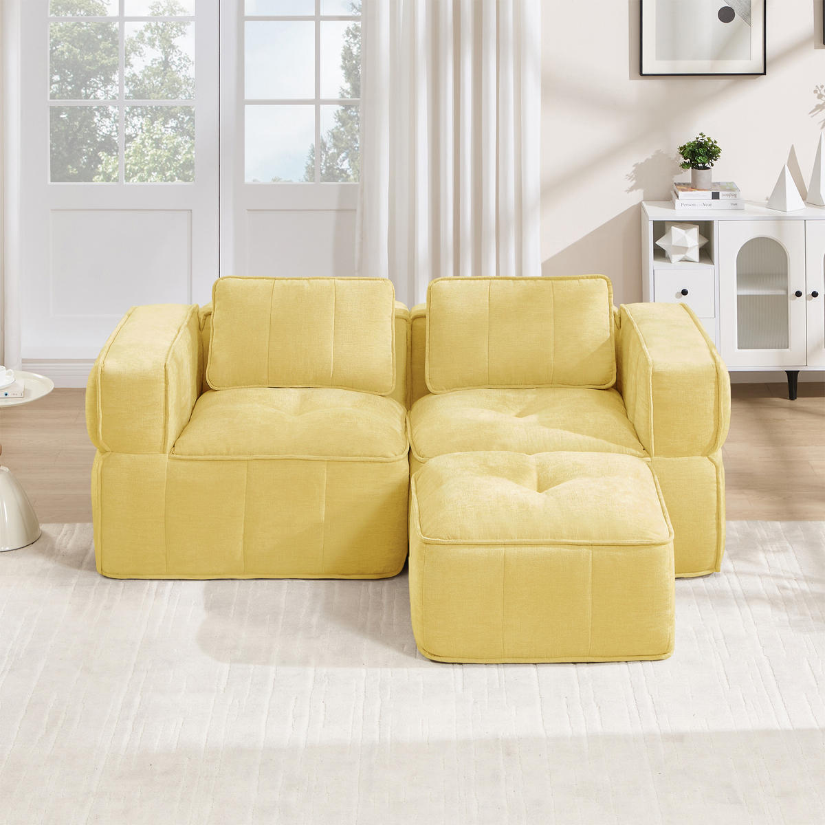 ECKSOFA DE-34428 L-Form mit Hocker Gelb - Gelb, Textil (93/198cm) - ComfortXL