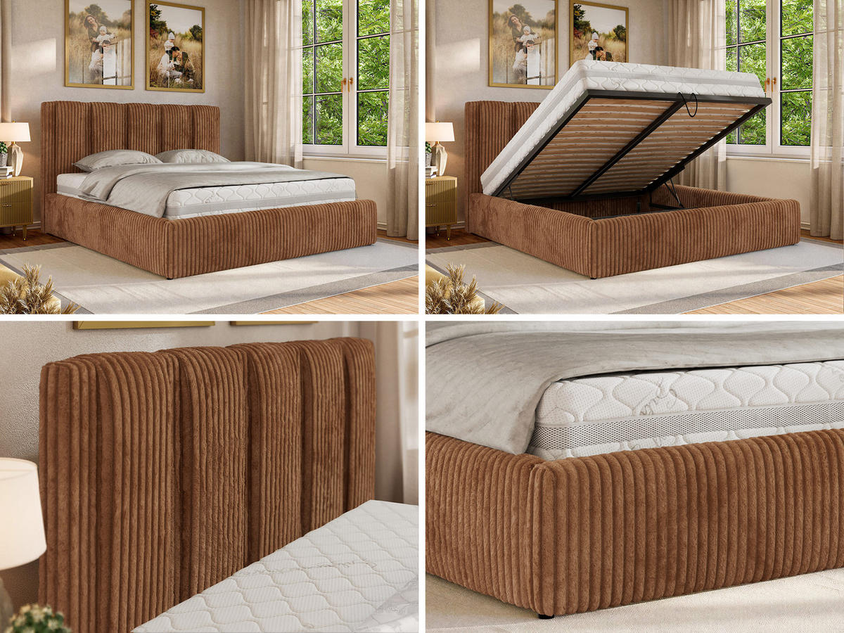 POLSTERBETT SAVINO CLASSIC 160/200 - Orange Cord - Pocket-Matratze - Orange, Textil (160/200cm) - MKS