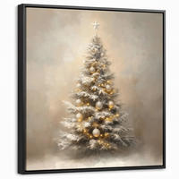 LEINWAND Bilder mit Rahmen - Weihnachten - Weihnachtsbaum - Schnee - Kunst - 50x50 - Champagner, Textil (50/50cm) - MuchoWow