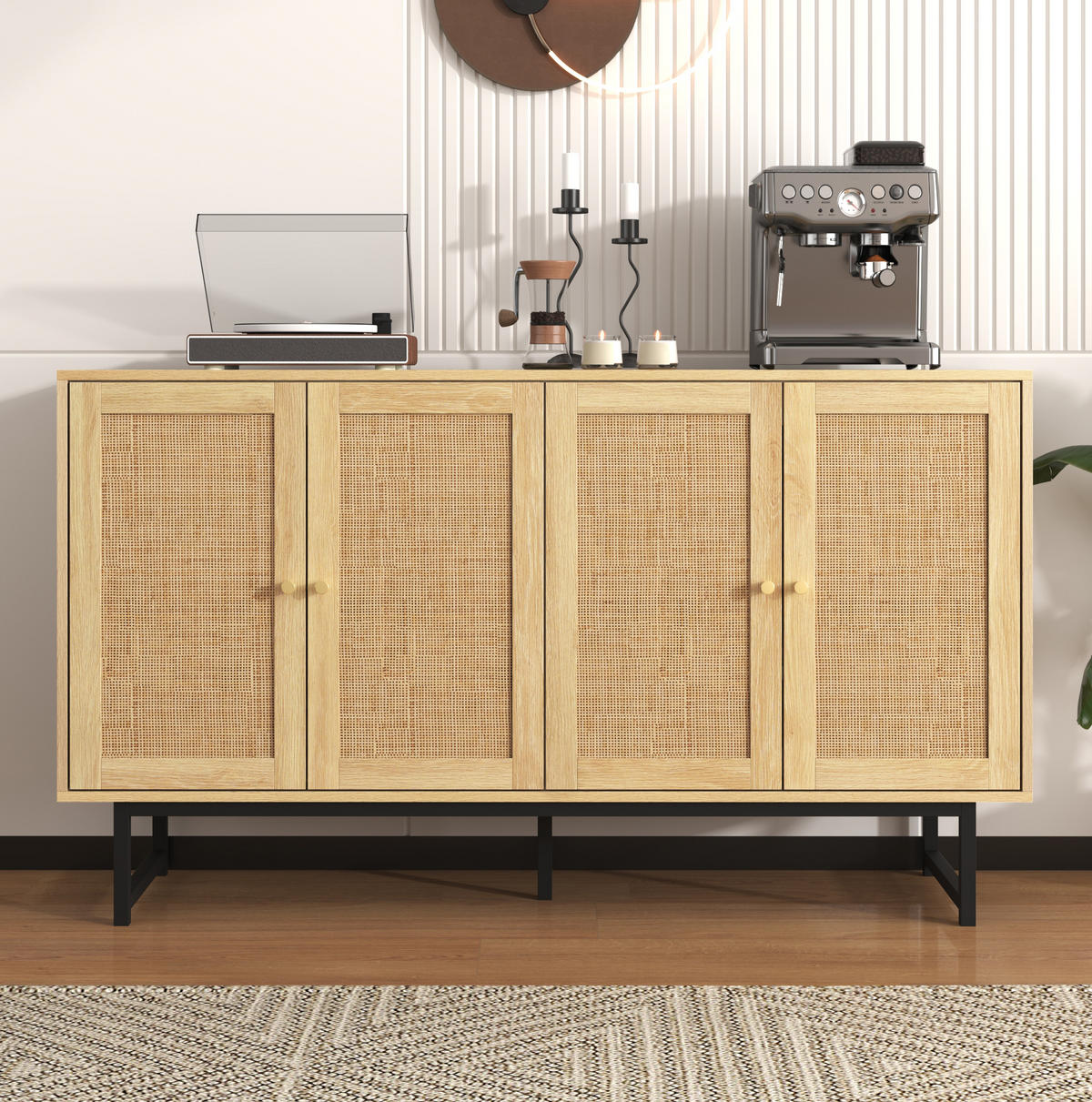 SIDEBOARD 140/39,5/80 cm aus Spanplatte mit echtem Rattangeflecht Holzfarbe - Naturfarben, Holzwerkstoff (140/80/39.5cm) - Modenvie