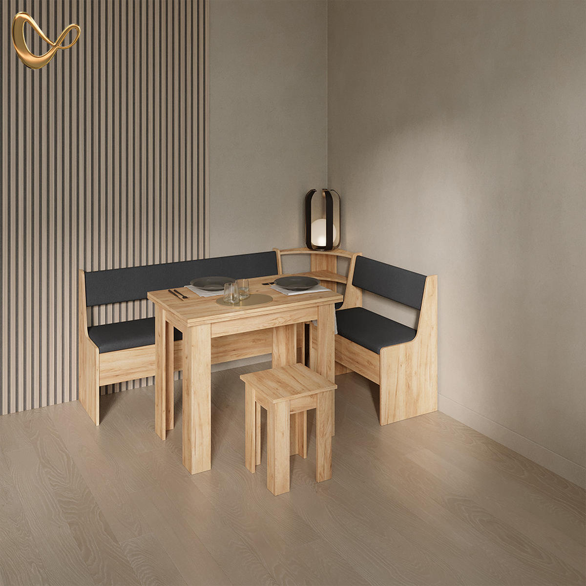 ECKBANKGRUPPE Tiberio Goldkraft Eiche 180 x 120 cm mit Tisch - Honigeiche, Holzwerkstoff (180/80/120cm) - Livinity®