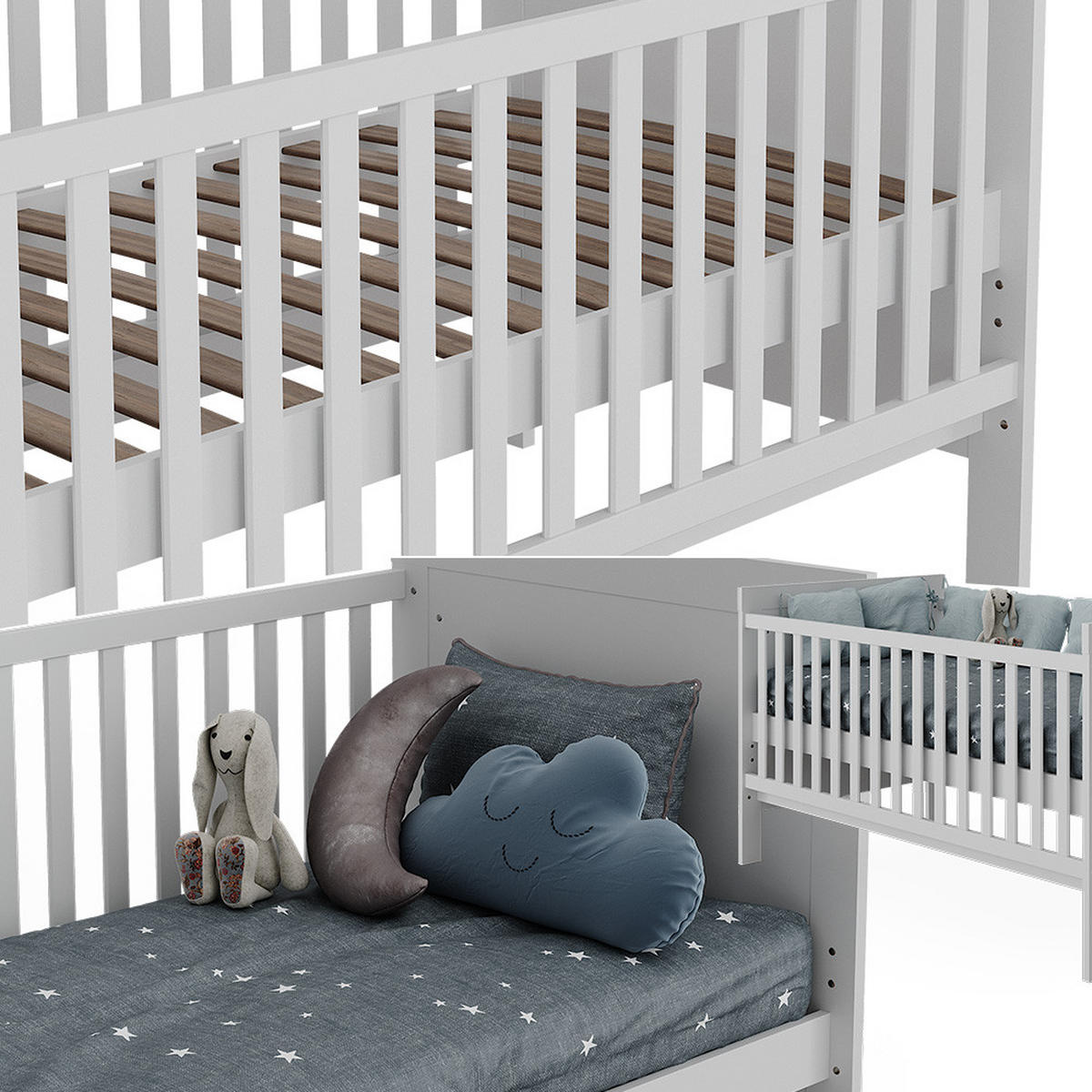 BABYBETT Ajaton Weiß 144.4 x 83 cm - Weiß, Holzwerkstoff (70/140cm) - VitaliSpa