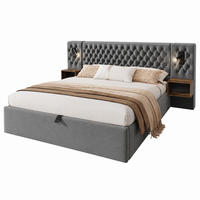 BETT mit Stauraum und 2 Nachttischen 160x200 cm Samt Grau, 3-tlg. - Grau, Metall (160/200cm) - Beauniv