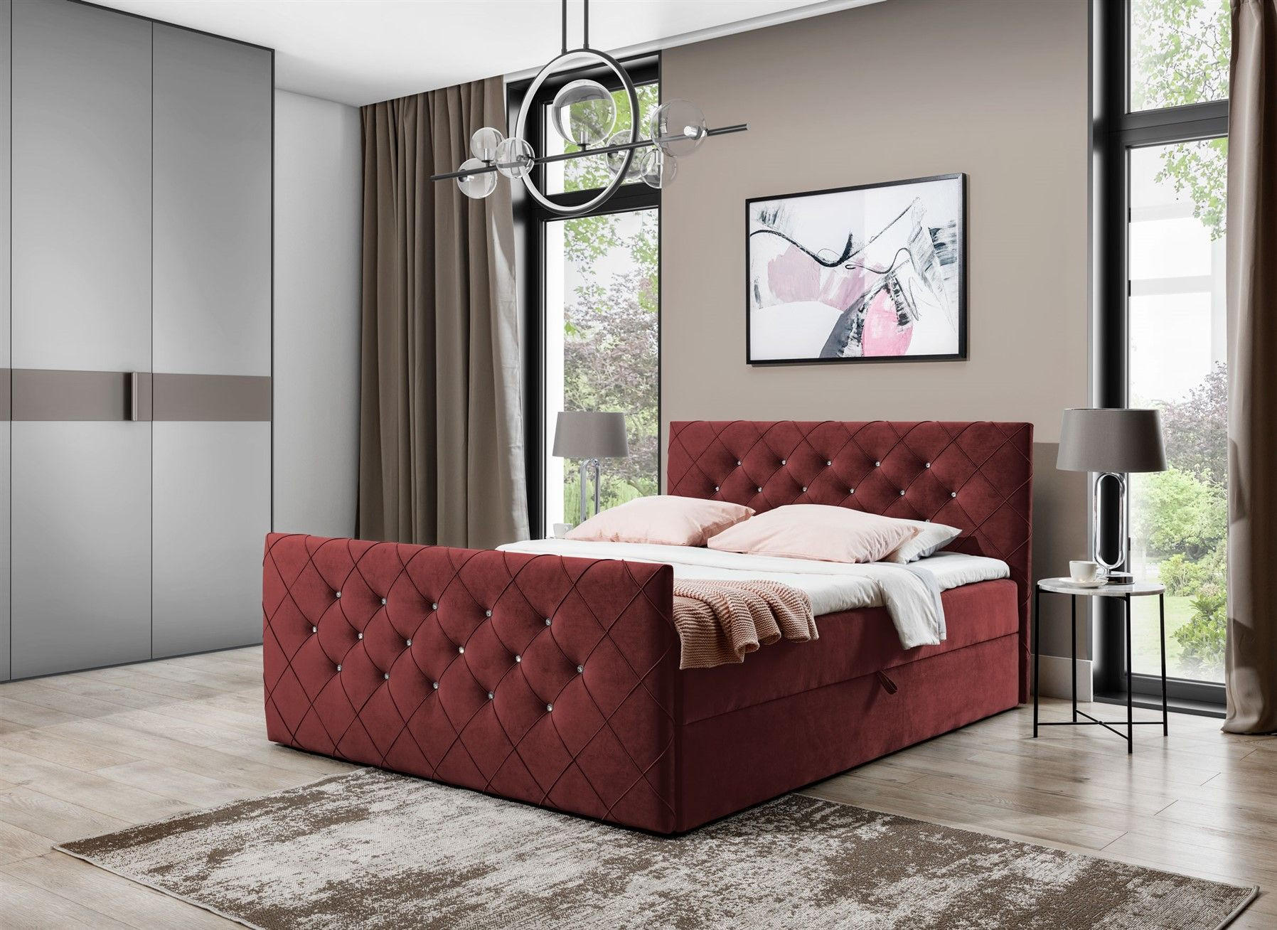 BOXBETT Eivor In überlänge - Rot, Holzwerkstoff/Textil (140/220cm) - Fun Möbel