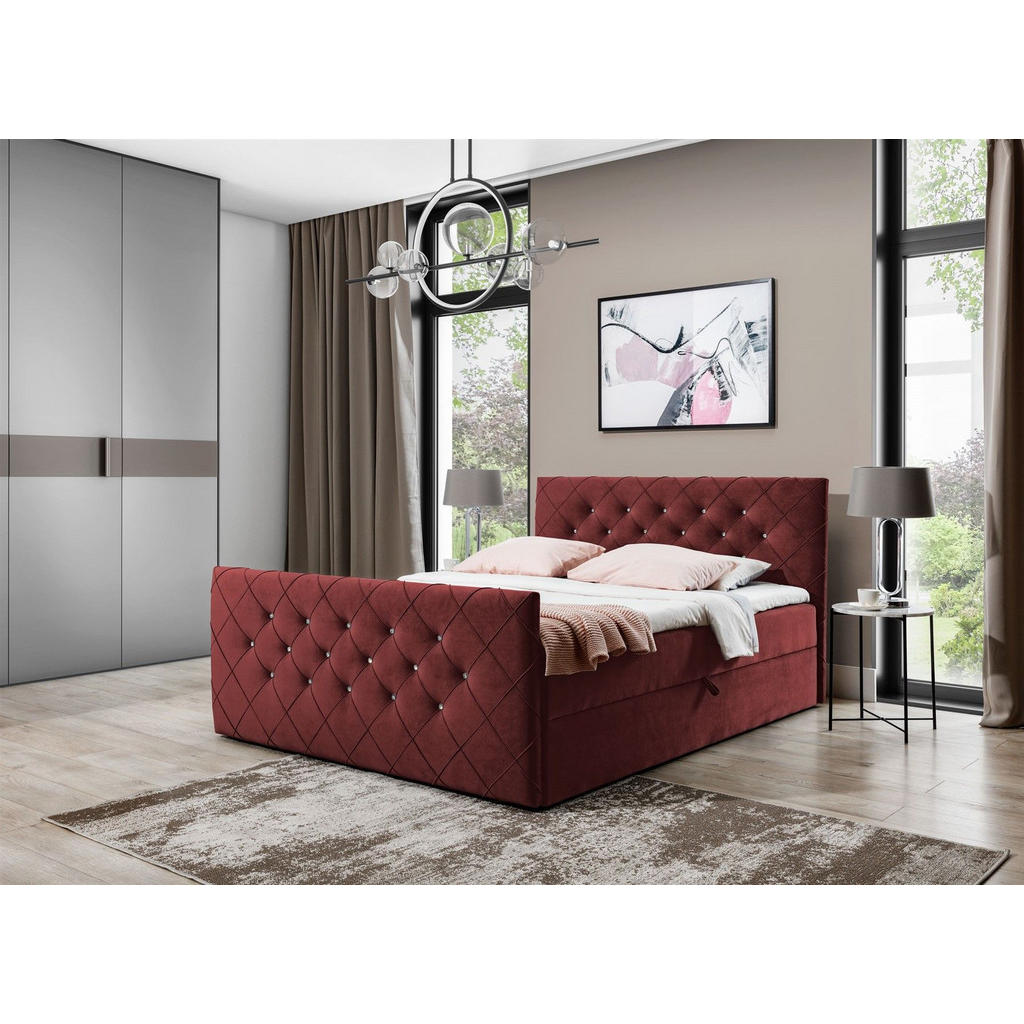 Thumbnail - Fun Möbel Boxbett, Rot, Textil, 140x220 cm, Schlafzimmer, Betten, Boxspringbetten