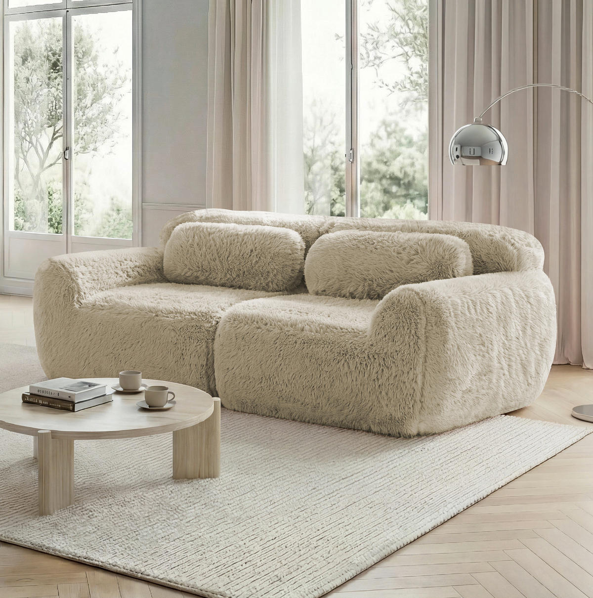 2-SITZER Sofa rahmenlos mit modularem Design, Kissen und rutschfester Basis, Hellkhaki - Beige, Textil (204/73/104cm) - Redom