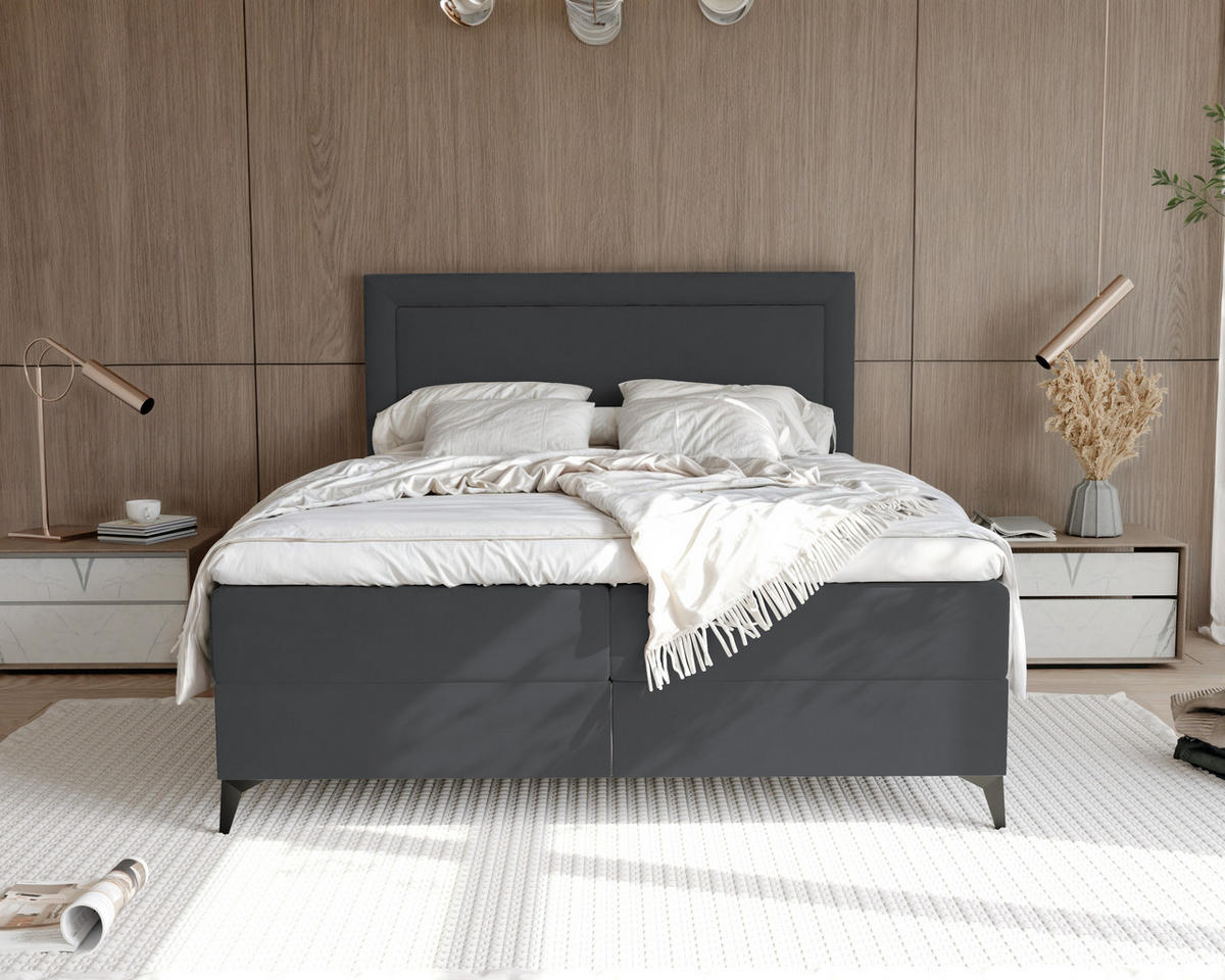BOXBETT NERO 200/200 cm mit Matratze und Topper, Grau - Schwarz/Grau, Holzwerkstoff/Textil (200/200cm) - Idohome