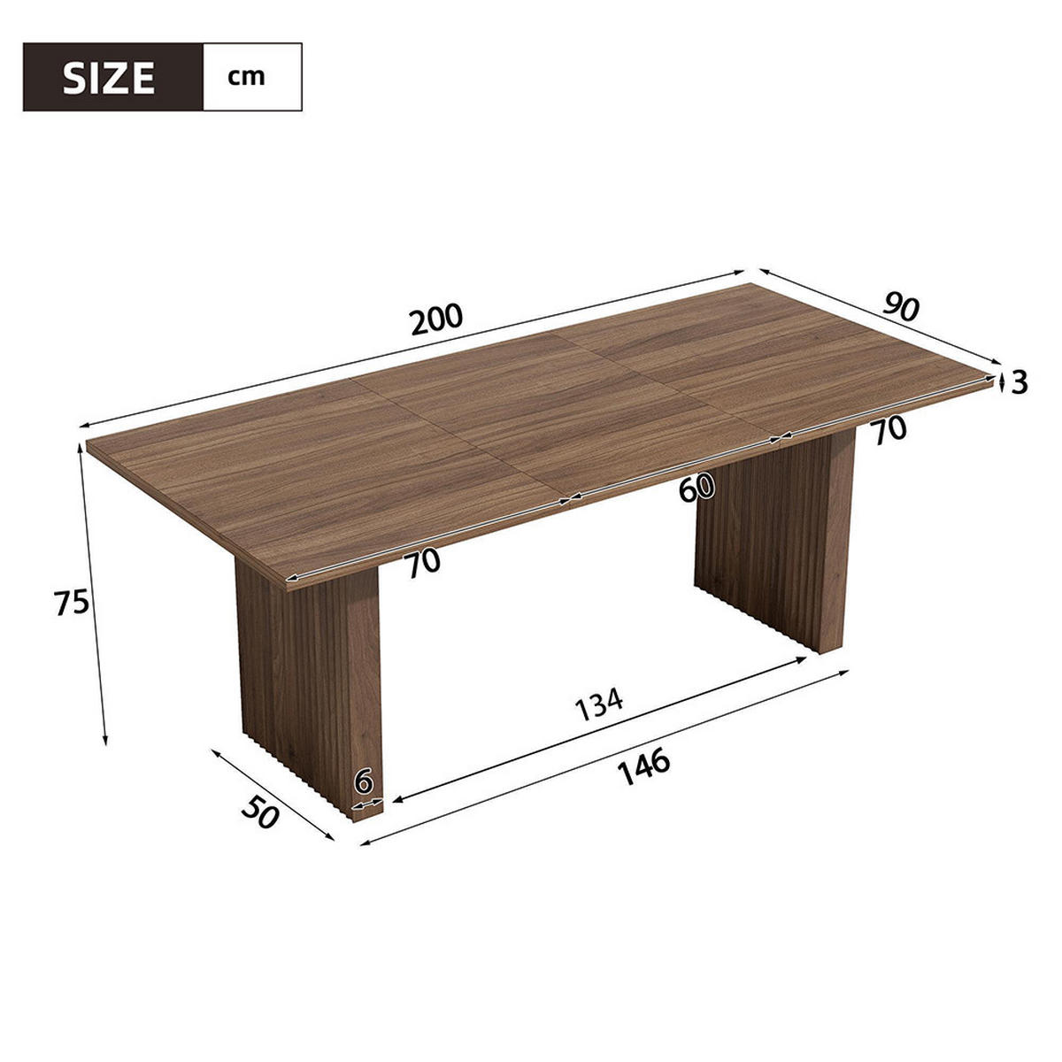 ESSTISCH 140/200 * 90 cm, geeignet für 6–8 Personen, rechteckige Tischplatte, Walnuss - Walnussfarben, Holz (200/90/75cm) - KOMHTOM