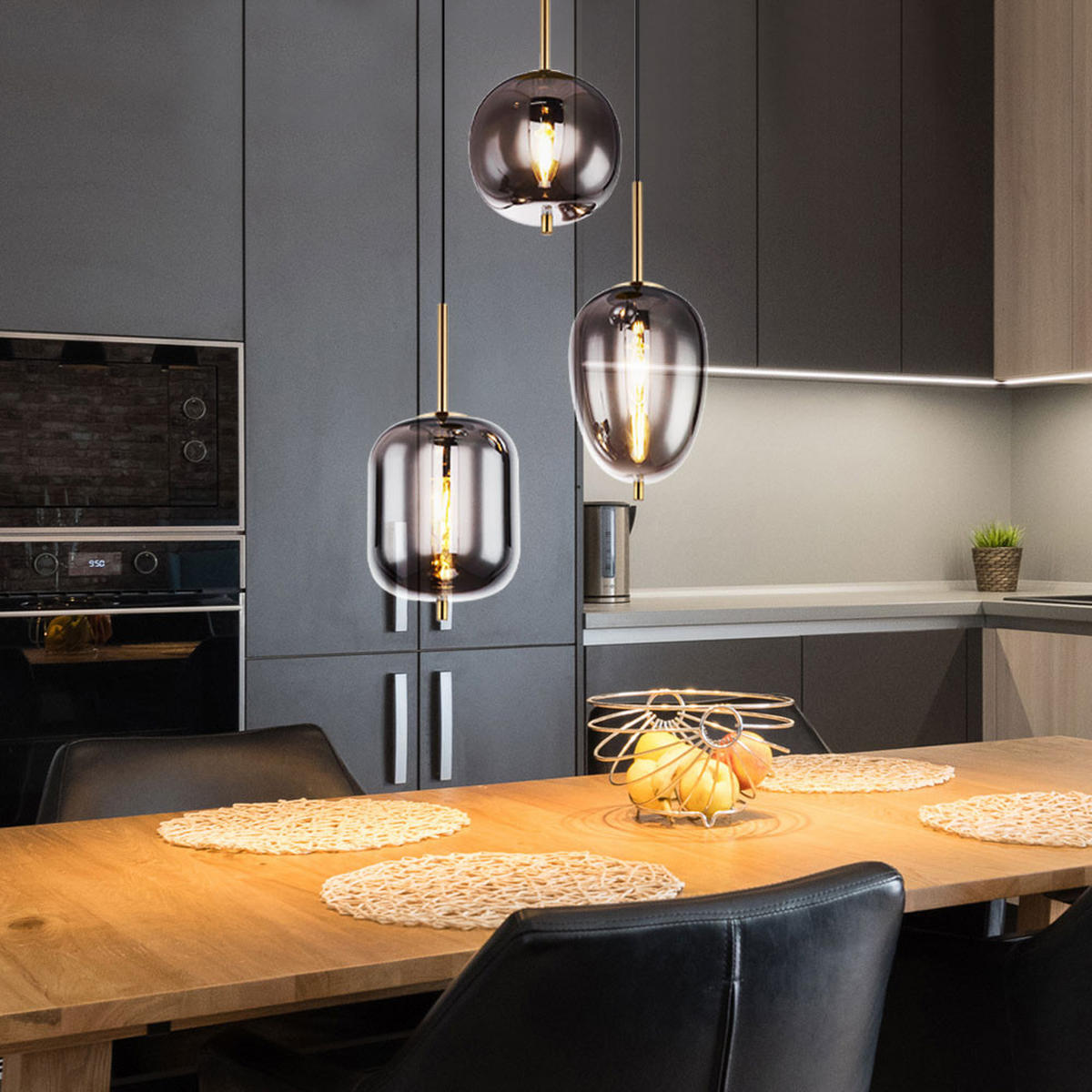 HÄNGELEUCHTE Glas Grau Messing - Grau, Glas (46/46/120cm) - Globo Lighting