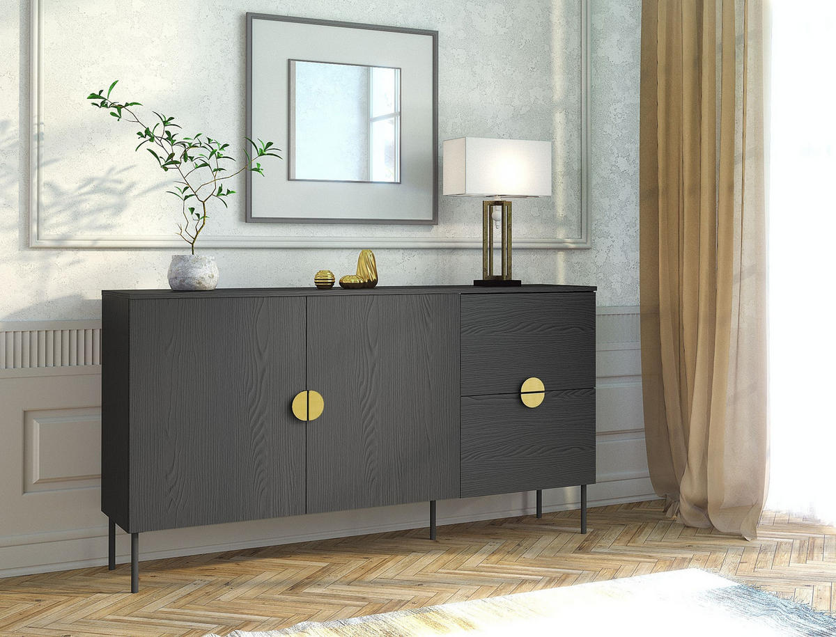 KOMMODE Graphitschwarz 160/88/40 - Graphitfarben, Holzwerkstoff (160/88/40cm) - RAUMHIRSCH FURNITURE