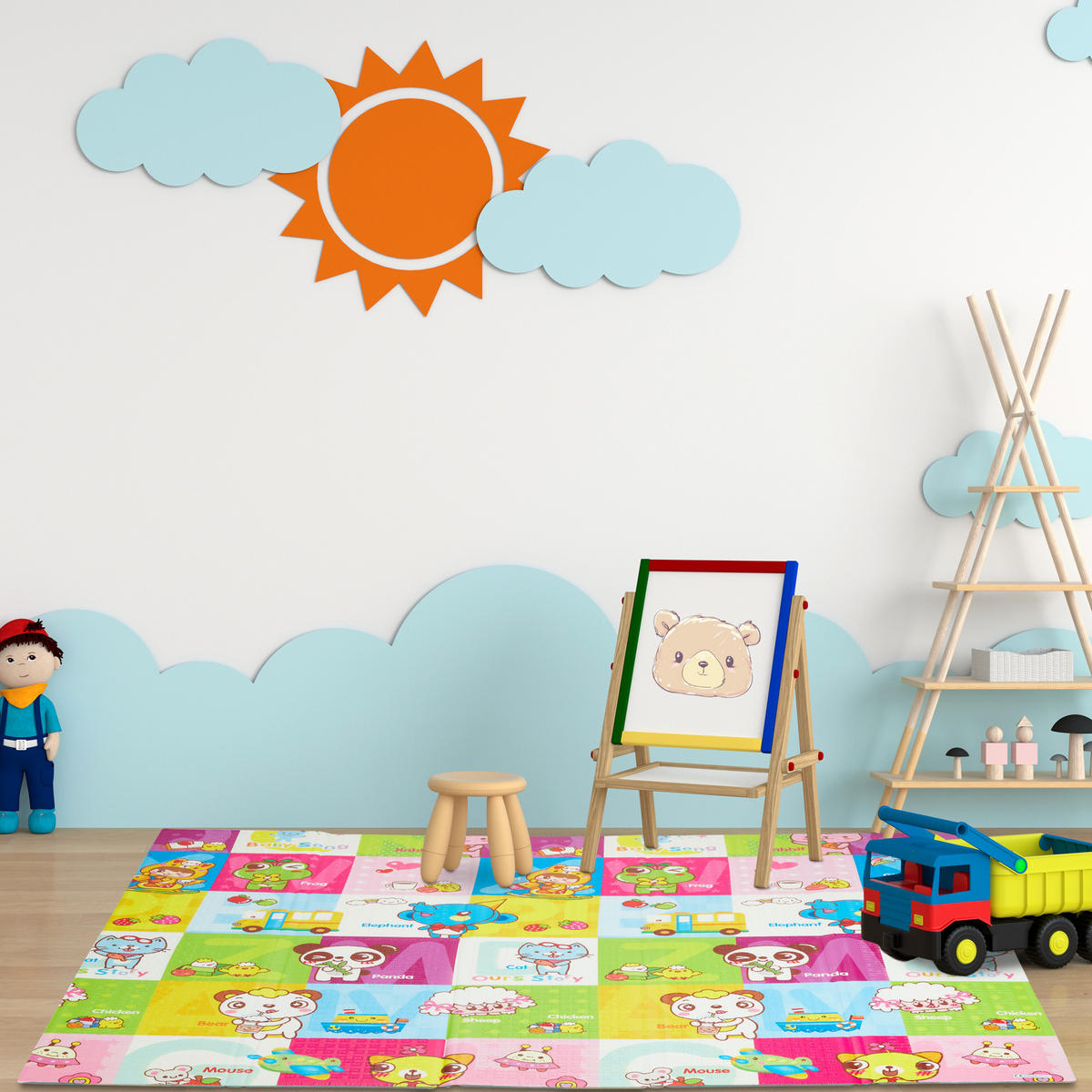 SPIELMATTE - Multicolor, Kunststoff/Textil (195/175cm) - Relaxdays