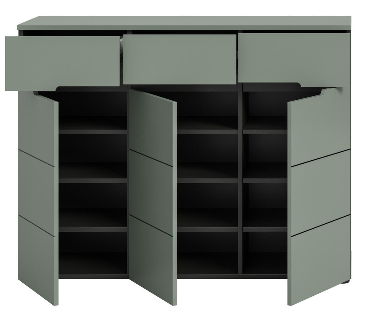 SCHUHKOMMODE Salbei grün, Baslat grau 120 cm, Flurkommode mit Soft-Close - Salbeigrün/Schwarz, Holzwerkstoff/Kunststoff (120/94/37cm) - Inn.Furn