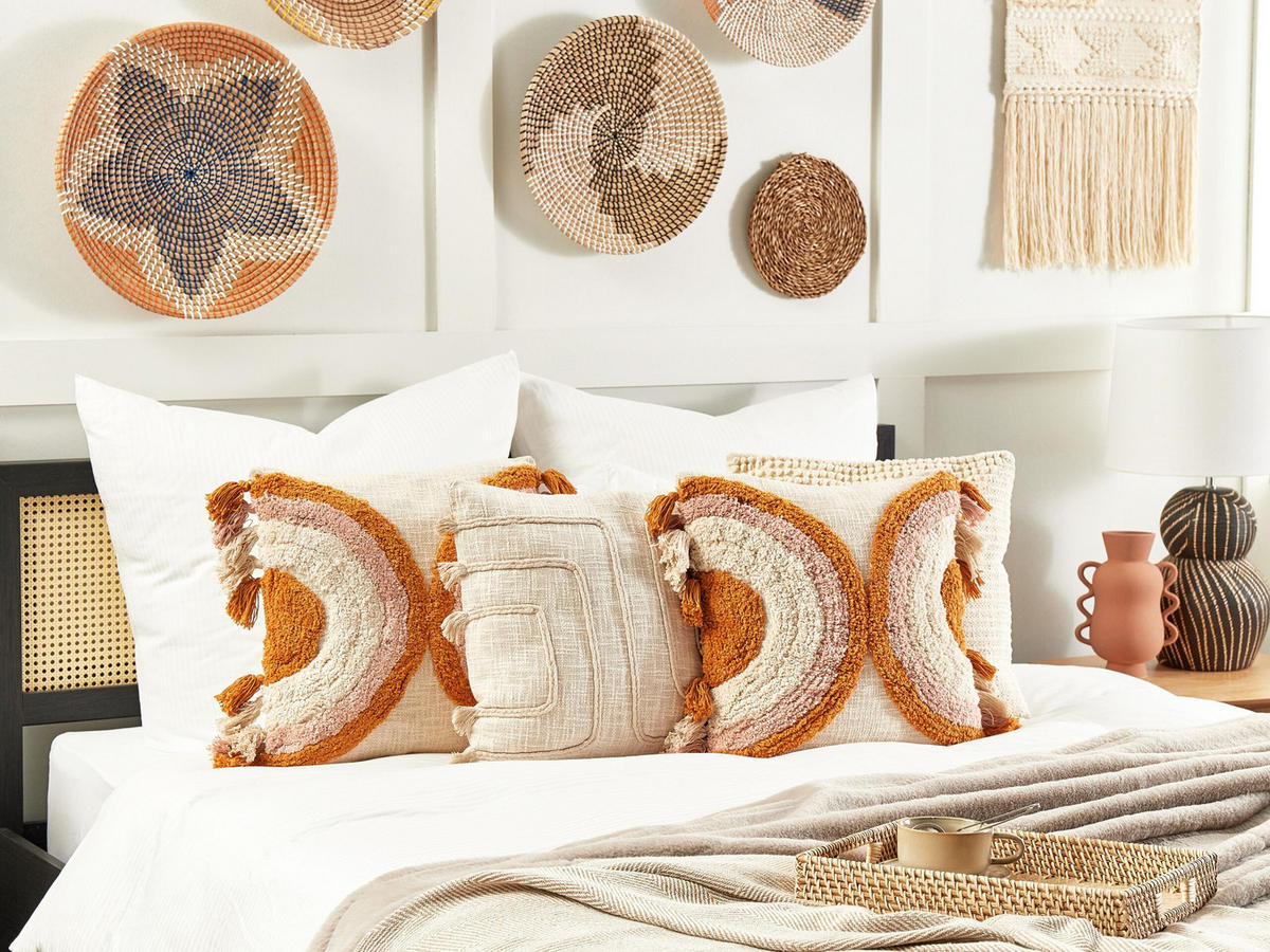 DEKOKISSEN 2er-Set Hellbeige 45/45 cm Lablab - Beige, Naturmaterialien/Textil (45/45cm) - Beliani