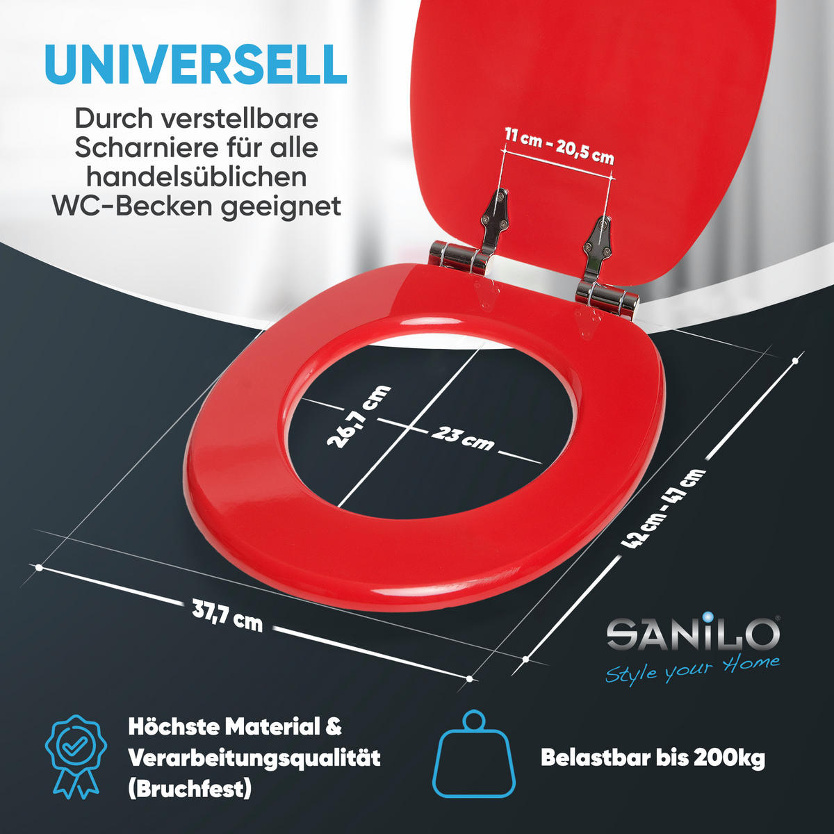 WC-SITZ mit Absenkautomatik Rot - Rot, Holzwerkstoff (38/6/47cm) - Sanilo