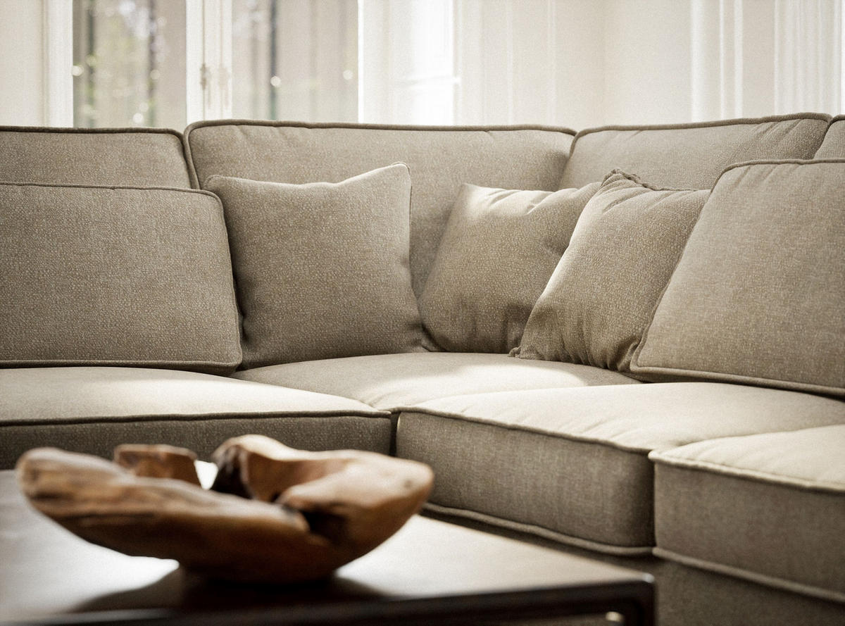 ECKSOFA Kirou Beige Chenille-Stoff - Links Seite - Beige/Schwarz, Holz/Holzwerkstoff (225/311cm) - Maison de Reve