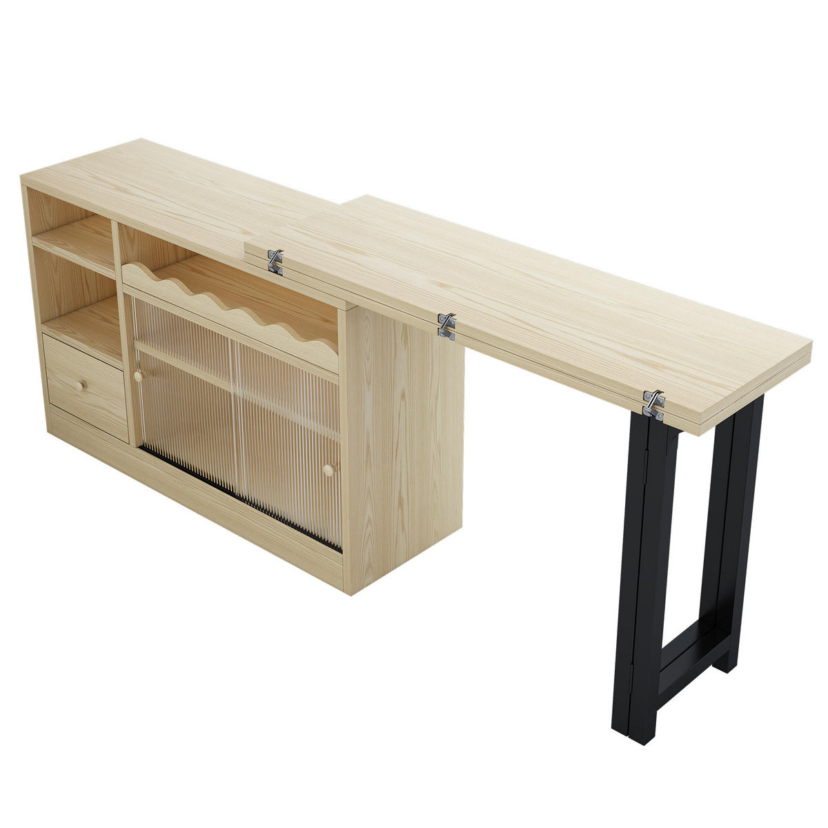 BARTISCH 160/80/75 cm schwarz mit Stauraum und 360° drehbar - Naturfarben, Holzwerkstoff (120/75/110cm) - OKWISH