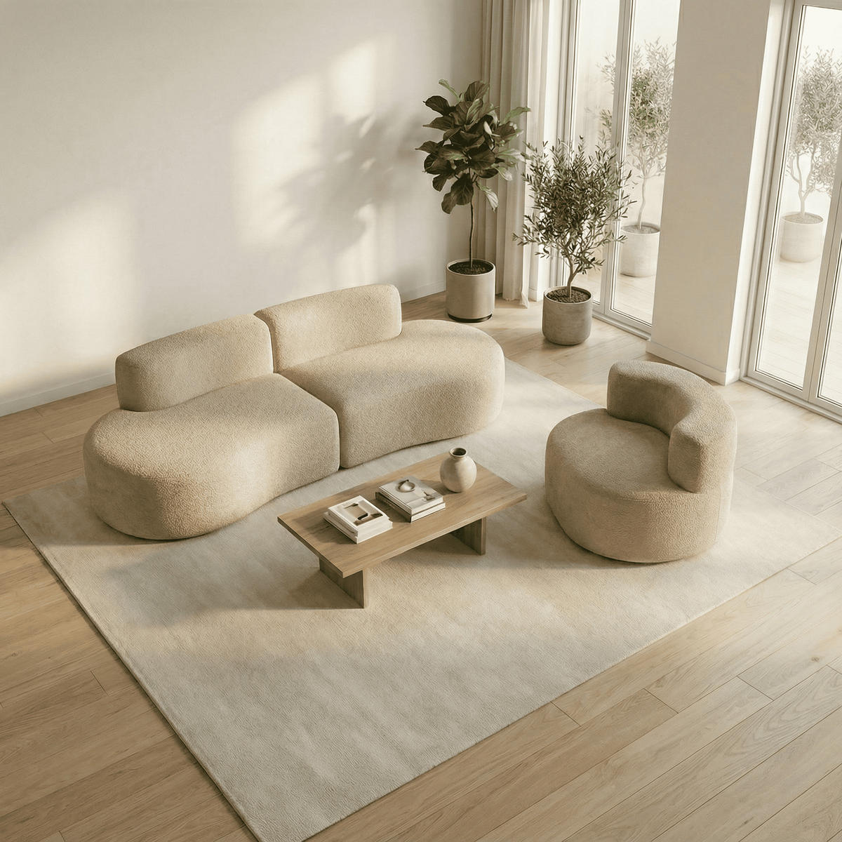 SITZGARNITUR Lounge Sofa und Sessel Sand - Beige, Textil (240/75/102cm) - COCO Living