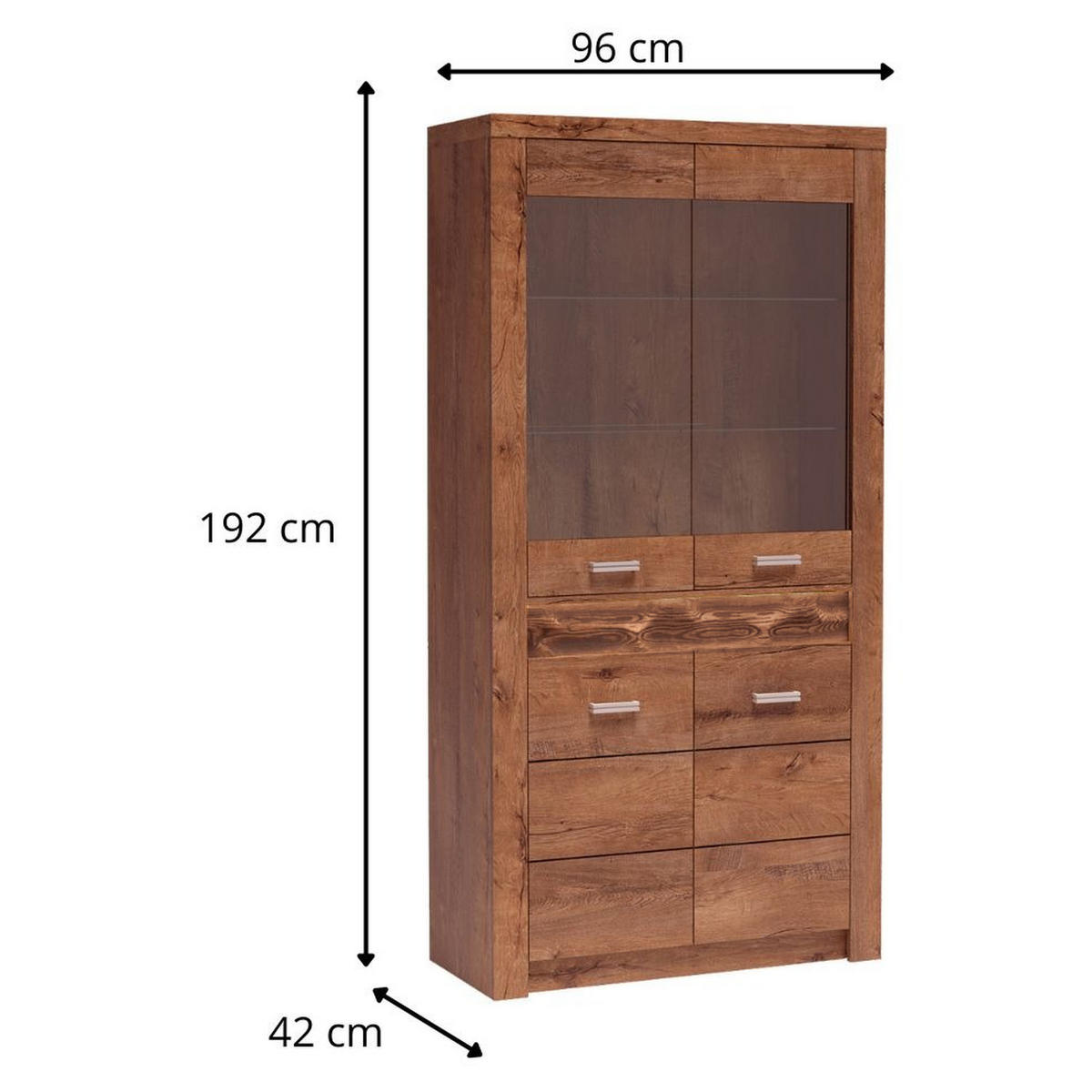 VITRINE Indianapolis I-3 96 x 192 x 42 cm Esche hell - Braun, Holzwerkstoff/Metall (96/192/42cm) - Koseto