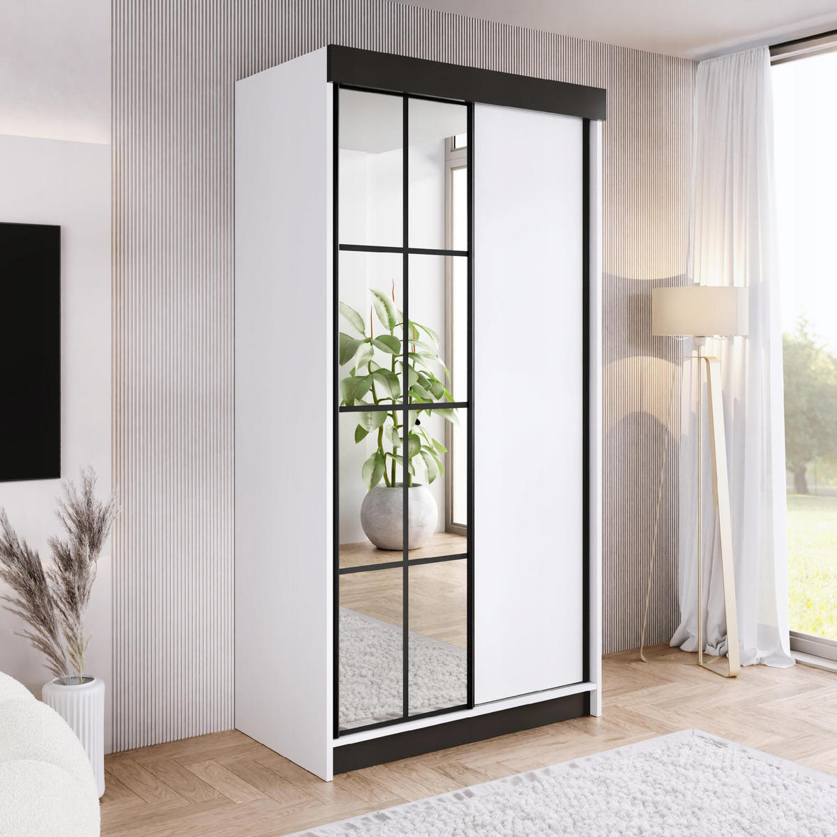 SCHIEBETÜRENSCHRANK ARI 1 mit Spiegel 100 - weiß - Weiß, Holzwerkstoff (100/200/62cm) - Kier Furniture