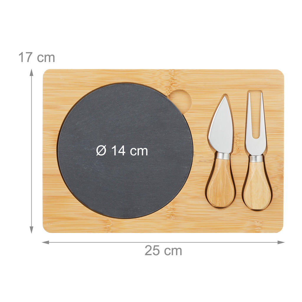 Thumbnail - Relaxdays Käsebrett-Set, Mehrfarbig, Holz, Stein, Metall, 25x17 cm, Küchenzubehör, Schneidebretter