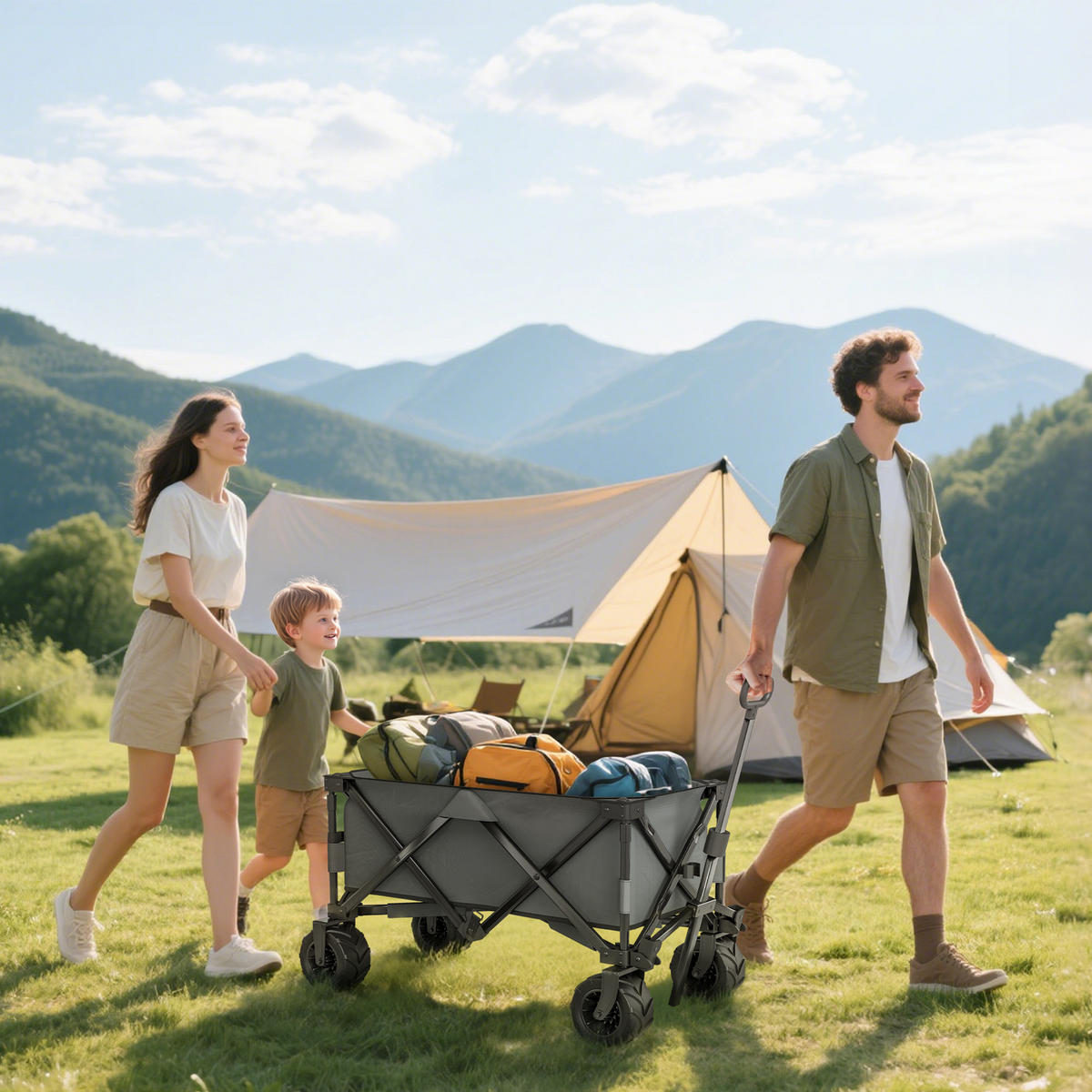 GARTENWAGEN DE-10507 faltbar, 360°-Räder, 70 kg Dunkelgrau - Dunkelgrau, Metall (55/91/108cm) - ComfortXL