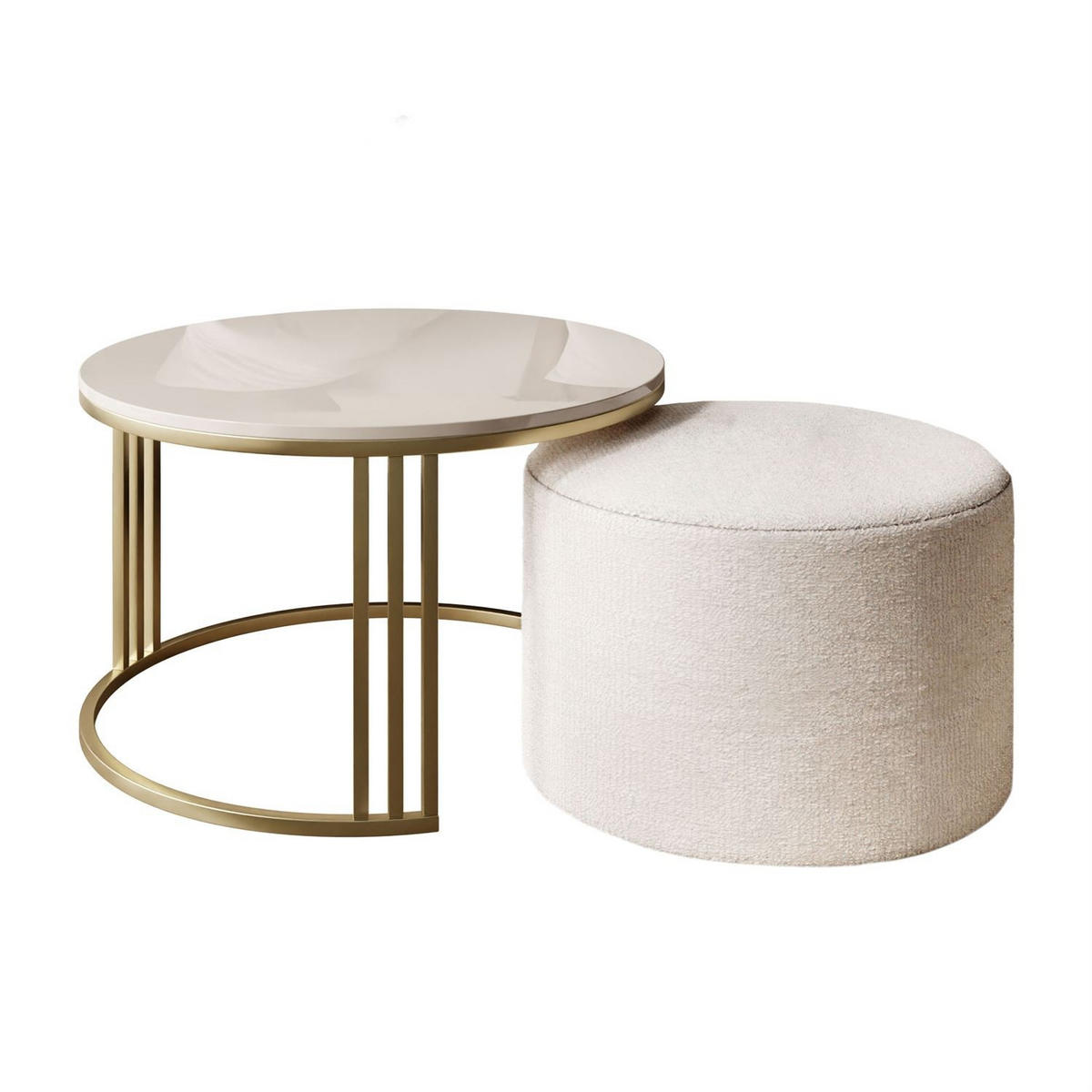 COUCHTISCH mit Hocker LORI Hochglanz gebürstetes Gold/glänzender Kaschmir/Perfect Harmony 01 - Kaschmir, Metall (70/70/49cm) - Lookway