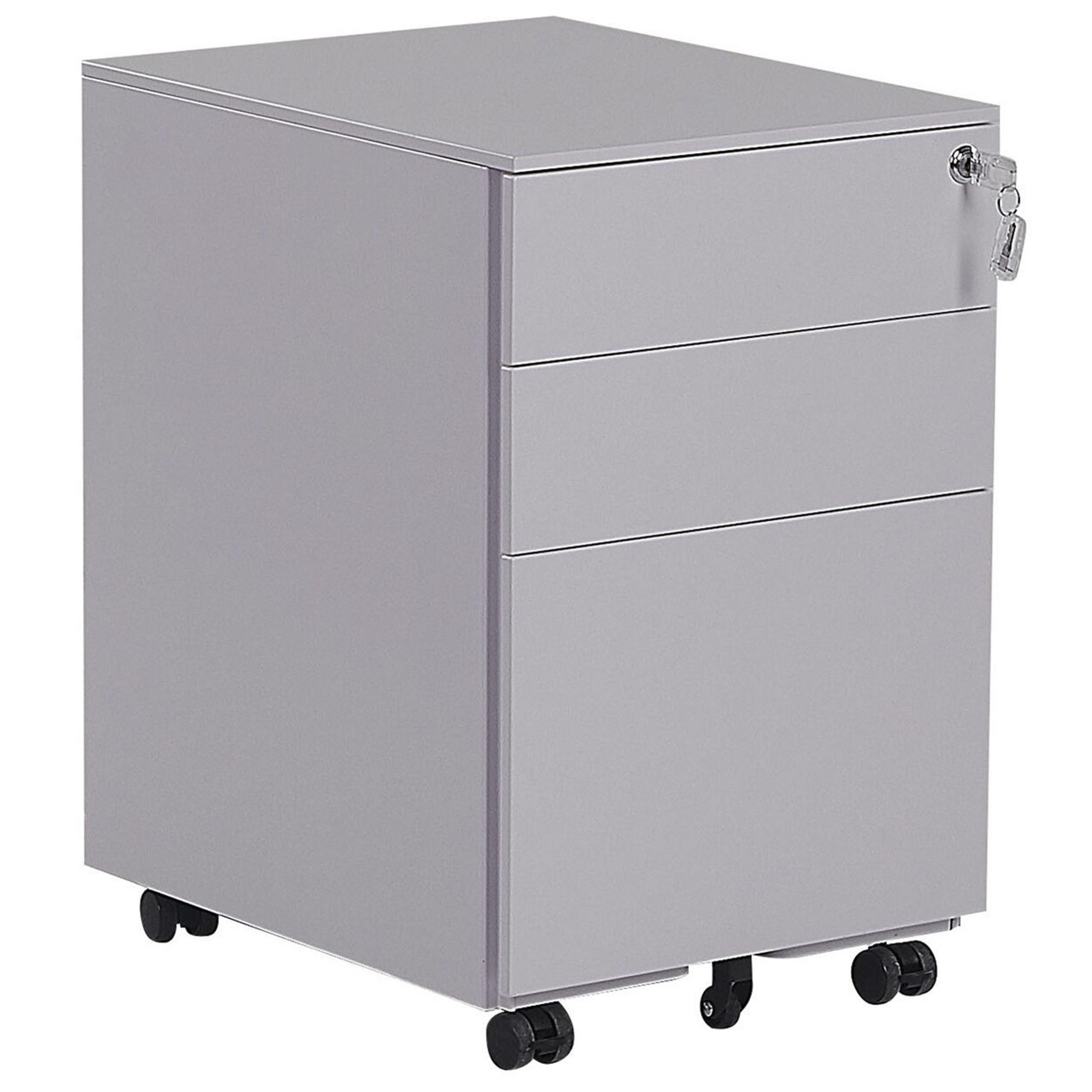 AKTENSCHRANK Metall grau 3 Schubladen mit Rollen Cami - Grau, Metall (39/60/50cm) - Beliani