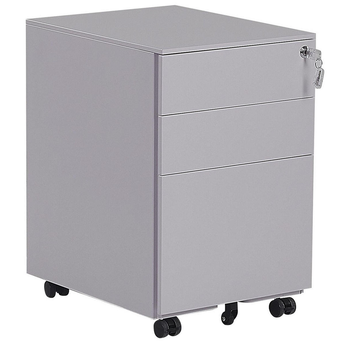 AKTENSCHRANK Metall grau 3 Schubladen mit Rollen Cami - Grau, Metall (39/60/50cm) - Beliani