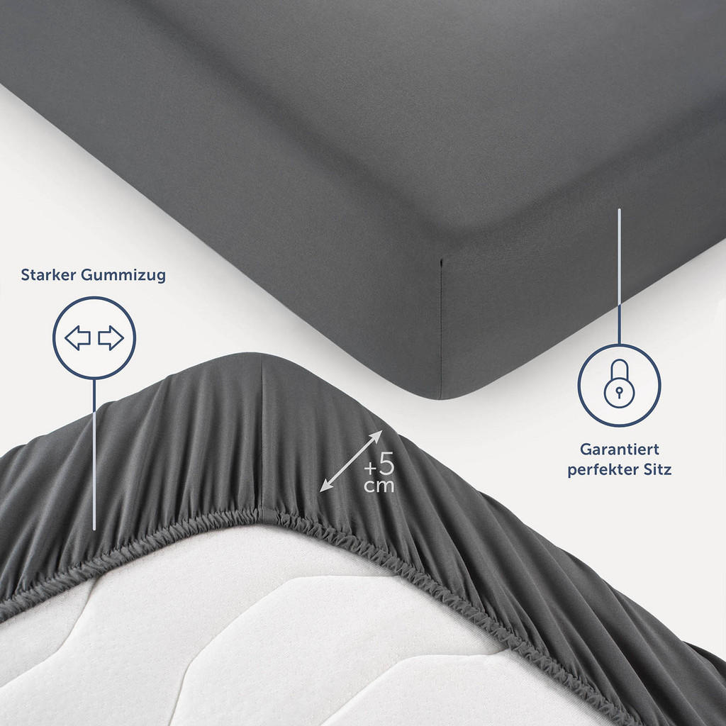 Thumbnail - Blumtal Spannbettlaken, Anthrazit, Textil, Uni, 120x190 cm, Oeko-Tex® Standard 100, Schlaftextilien, Bettwäsche, Bettlak...