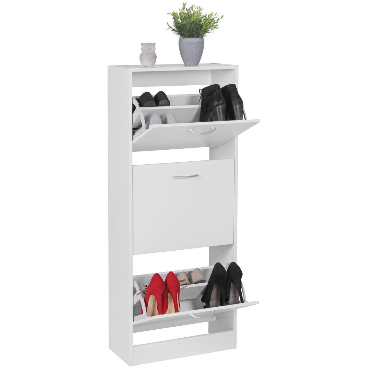 SCHUHSCHRANK – Weiß, 3 Fächer, für ca. 18 Paar Schuhe, 50x125x24 cm - Weiß, Holz (50/125/24cm) - KADIMA DESIGN