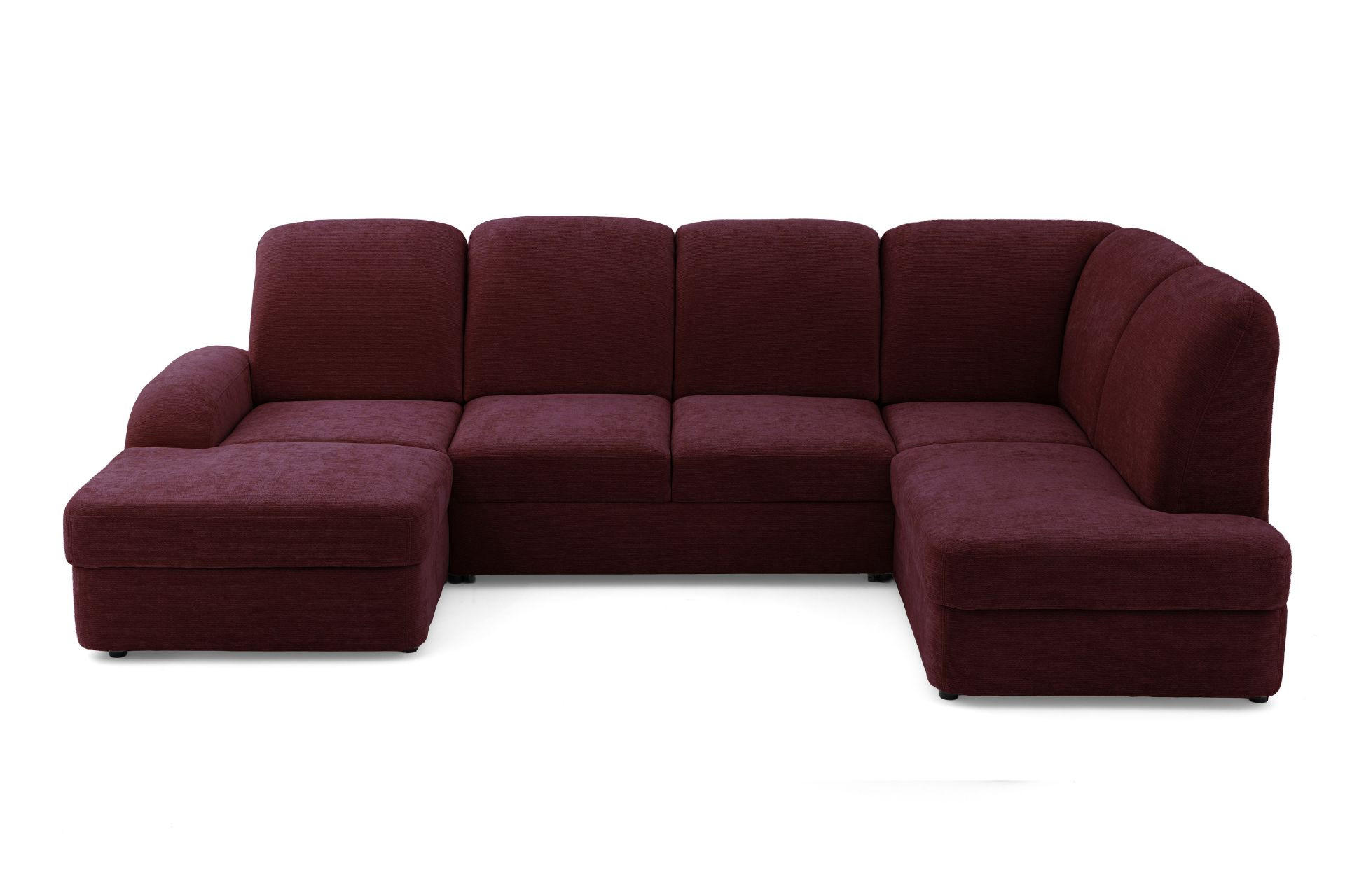ECKSOFA VIBE U Rechts mit Schlaffunktion 129x263 Chenille Bordeaux - Bordeaux/Schwarz, Holz/Kunststoff (186/102/280cm) - Muffo