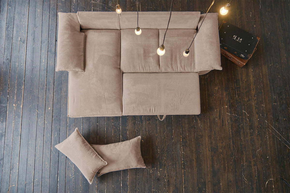 ECKSOFA DAMETO Braun Cord - Dunkelbraun/Schwarz, Kunststoff/Textil (266/174cm) - KAWOLA