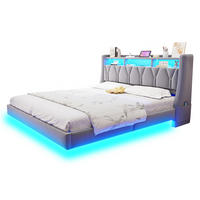 POLSTERBETT 180/200 cm mit LED, USB-/Typ-C-Anschluss, Stauraum-Kopfteil und Samtbezug, Hellgrau - Grau, Textil (180/200cm) - Redom
