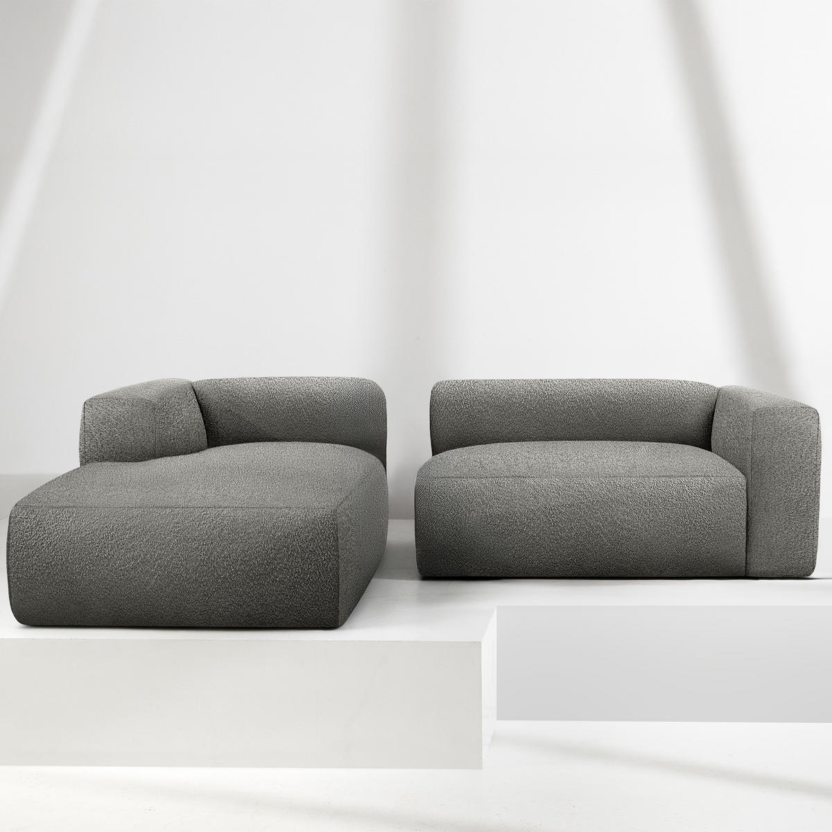 ECKSOFA LINKS BUFFO, Stahlgrau - Grau, Holz/Holzwerkstoff (225/176cm) - KONSIMO®