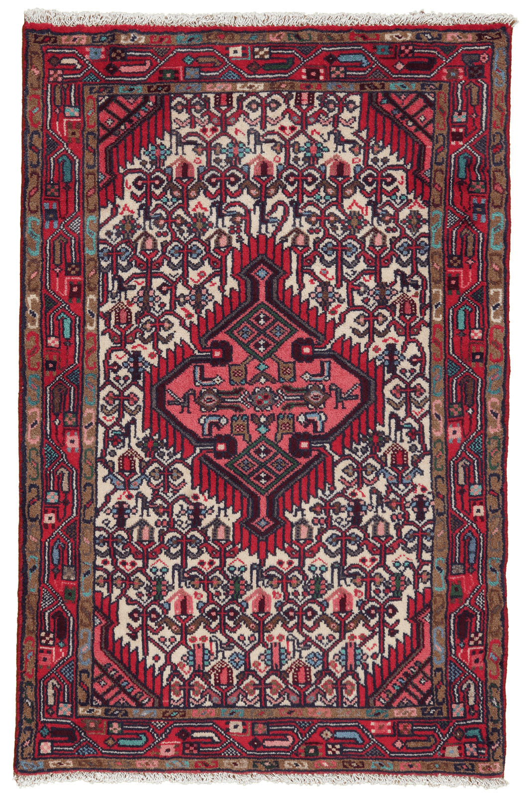 ORIENTTEPPICH handgeknüpft Assadabad Beige, Rot 116/77 cm Schurwolle - Beige/Rot, Textil (77/116cm) - Looma