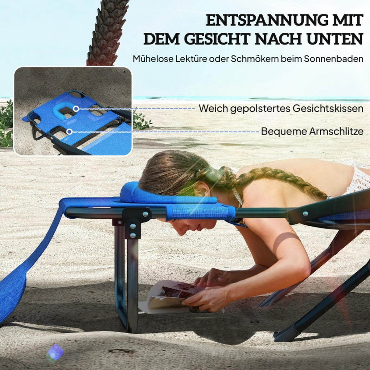 SONNENLIEGE Gartenliegen Relaxliege Schwarz Dunkelblau klappbar - Blau, Metall (72/31/194cm) - ComfortXL