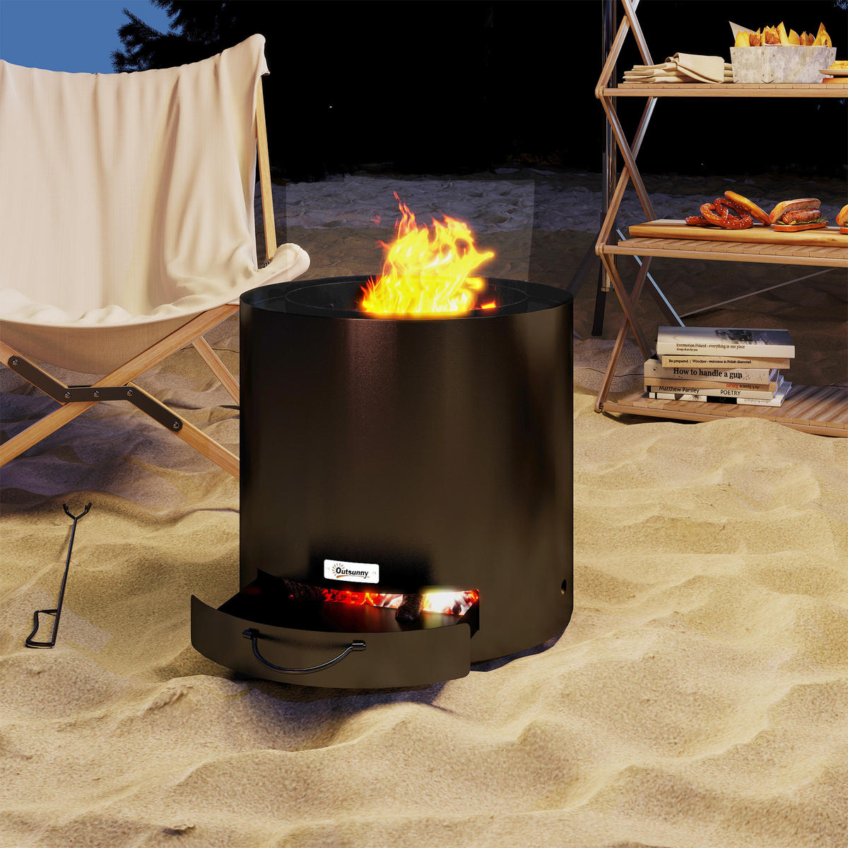 FEUERSCHALE DE-10583 mit Aschenwanne & Schürhaken Schwarz - Schwarz, Metall (45/42/45cm) - ComfortXL